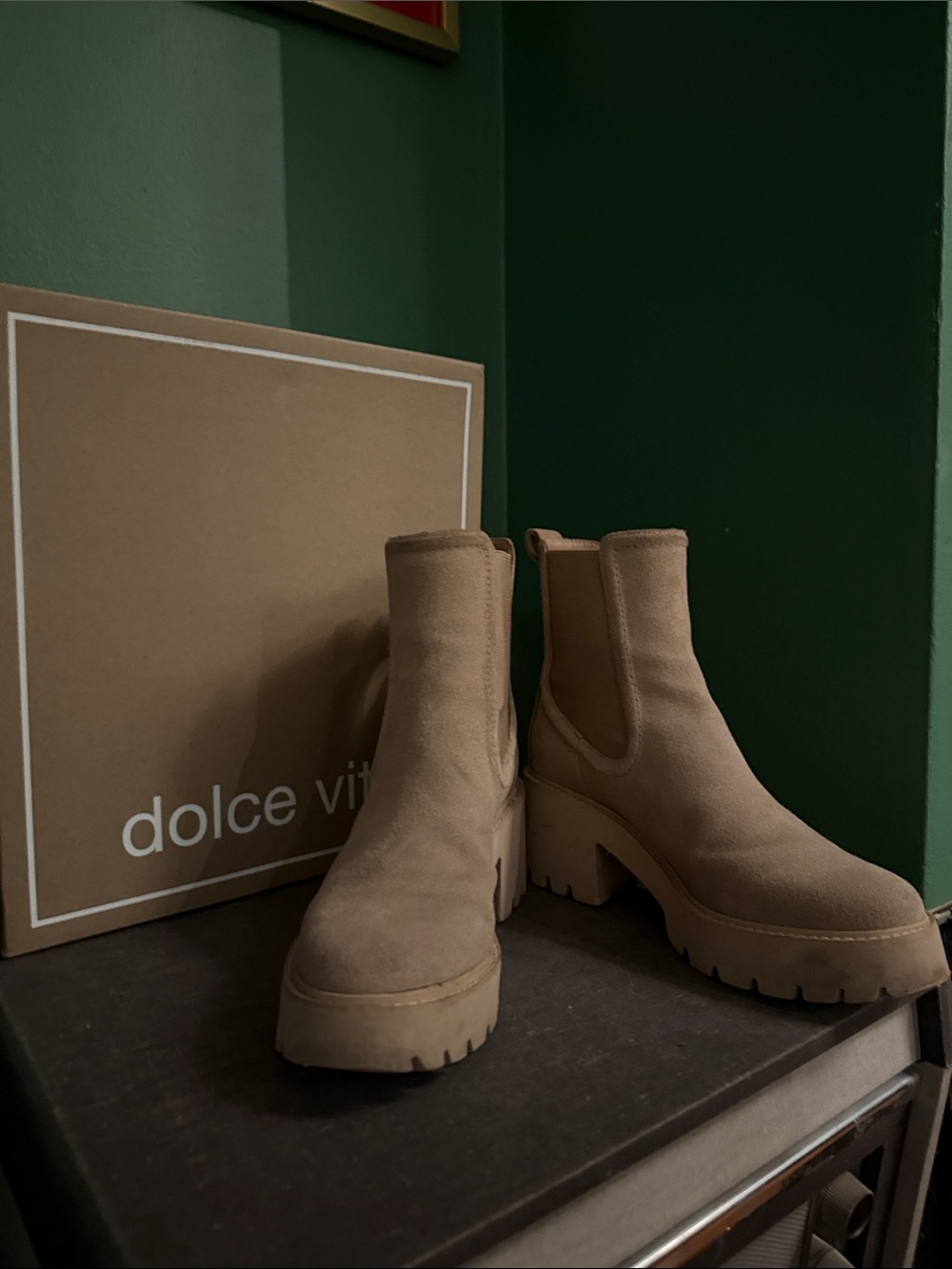 Dolce Vita Tan Platform Chelsea Booties water proof suede